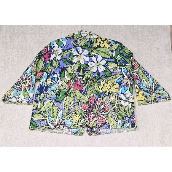 Trenz by Theresa Renz Blazer Womens 2XL Green Vibrant Floral Embroidered Jacket - Picture 2 of 8